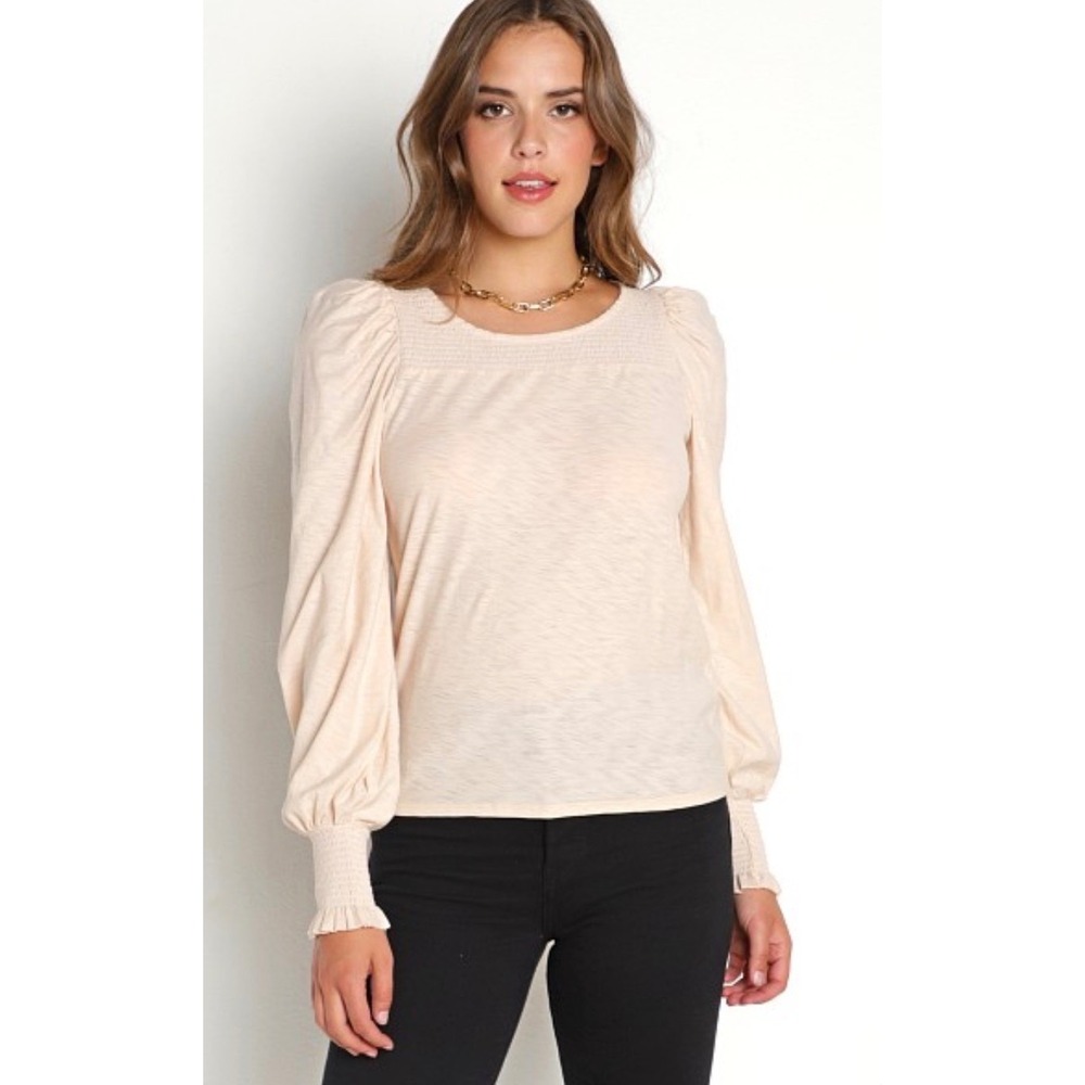 Nation LTD Abigail Festival Pima Cotton Smocked Puff Sleeve Top Medium